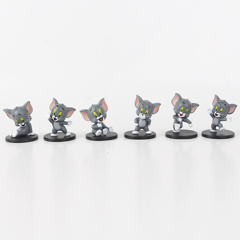 12 cat and mouse figures: Tom Cat and Jerry Q version of the doll model, cute toy cake, toy ornaments