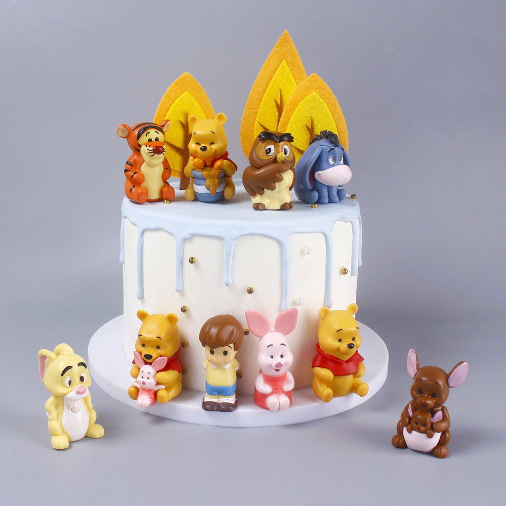 PVC Critter 10 Piece Set Pooh Bear Tigger Owl Peppa Pig Cartoon Animal Model Ornaments