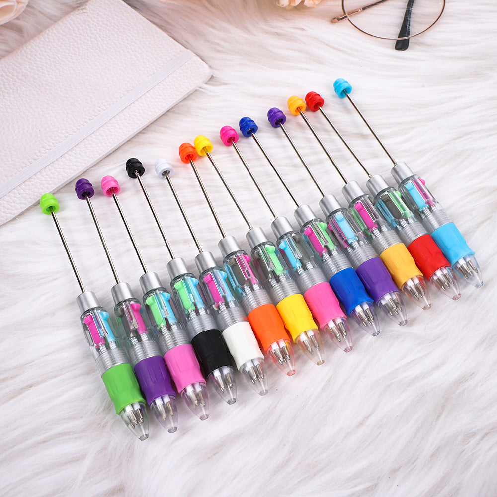 Four-Color Beaded Pens - Multi-Color Plastic Students Four-in-One Press Handbook Pen