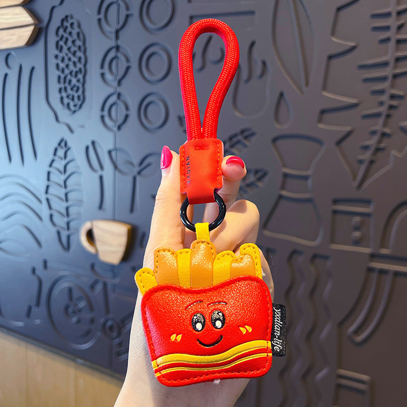 Creative PU Leather Gourmet Keychain Pendant Cute Couple Car Keychain Bag Pendant Small Gift Wholesale