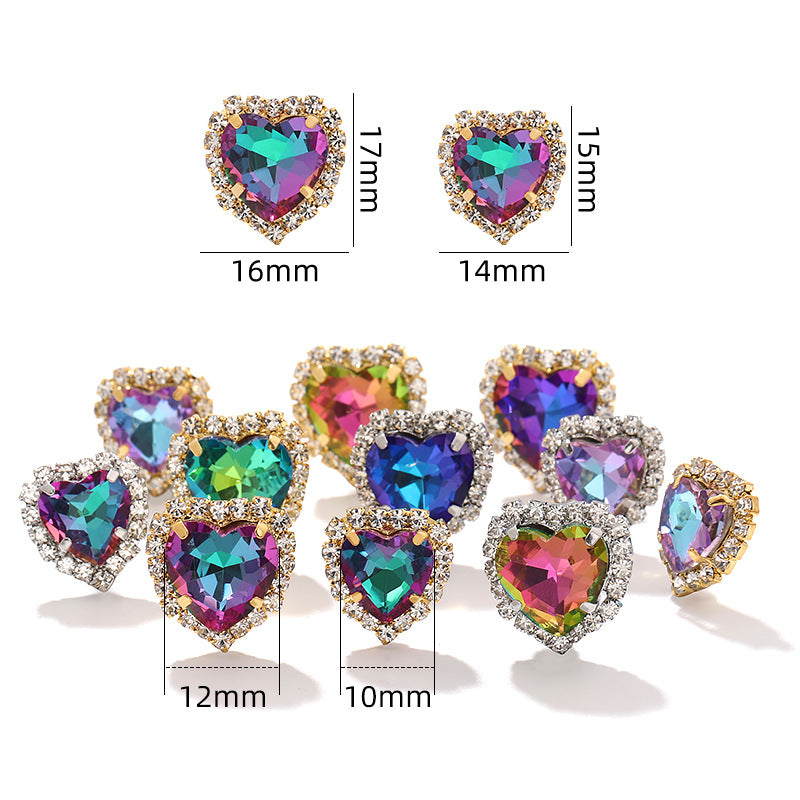 Heart crystal clasp electroplated peach heart trim crystal clasp crystal glass DIY hand-sewn rhinestone wedding dress clothing, shoes, bags