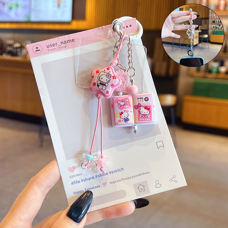 Creative DIY Hello Kitty Beaded Mobile Phone Chain Keychain Pendant Car Key Chain MIU Series Bag Charm Accessories
