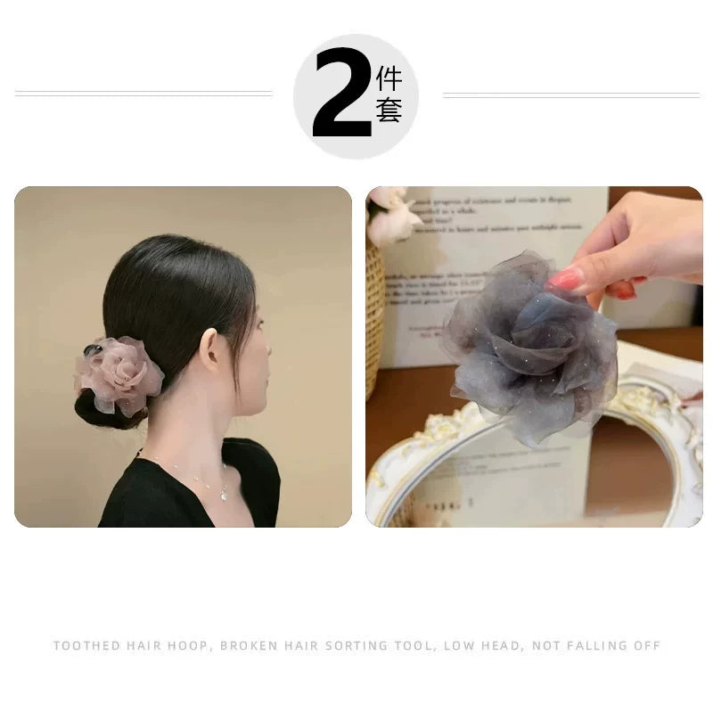 Korean-style gentle and elegant chiffon floral bun clip, light luxury temperament, high-end hair clip, bun head claw clip at the back of the head