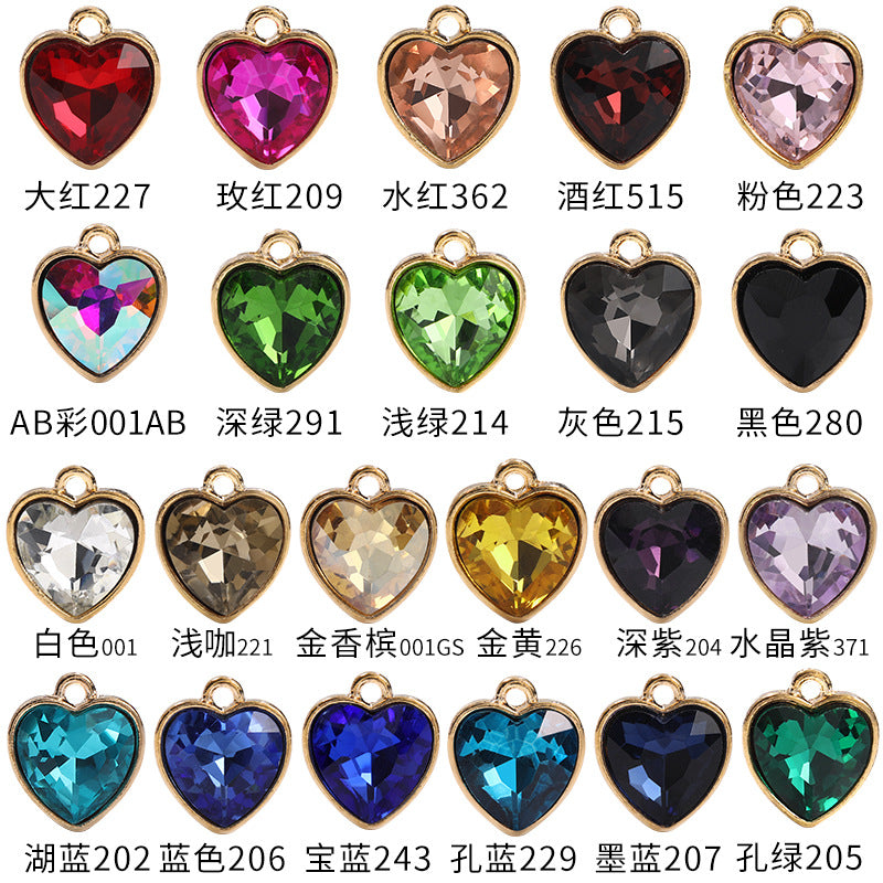 Xichuan zinc alloy peach heart crystal gold base single hanging heart-shaped glass diamond DIY jewelry earrings with diamonds pendant batch