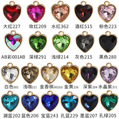 Xichuan zinc alloy peach heart crystal gold base single hanging heart-shaped glass diamond DIY jewelry earrings with diamonds pendant batch