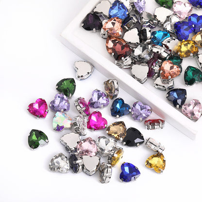 Heart Crystal Claw Rhinestones with Holes - Glass Hand-Sewn Wedding Dress Event Accessories