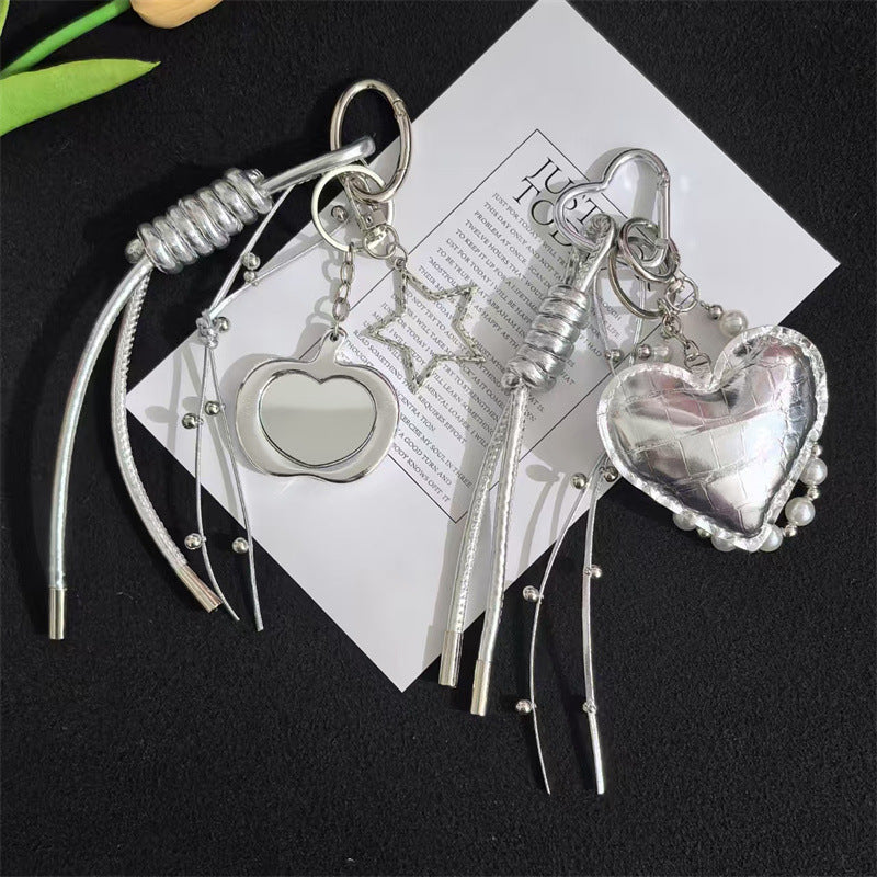 MIU series high-end pendant silver love keychain butterfly festival bag pendant braided rope accessories