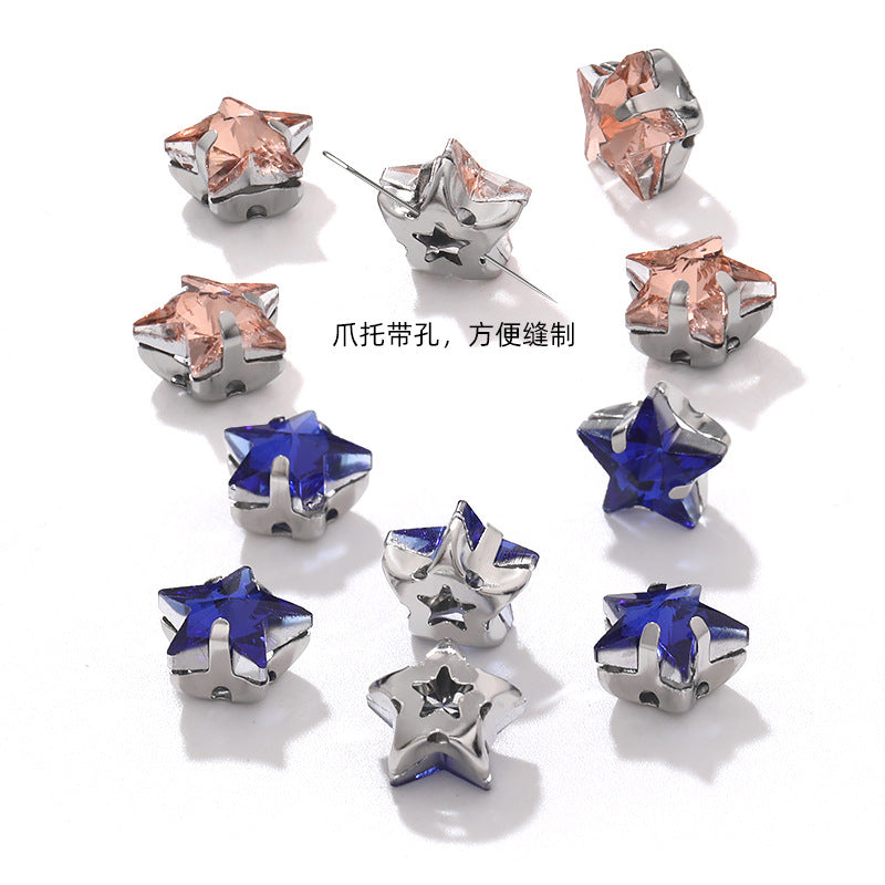 Best-selling 10mm five-pointed star stainless steel claw drill, ultra-glitter five-pointed star nail art clothing DIY accessory glass diamond
