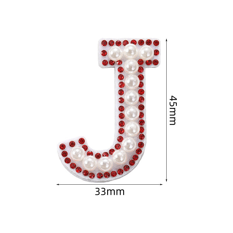 Red diamond 26-letter fabric patch set, hot-flung colored letter patch patch, clothing bag with diamond-embedded fabric patch