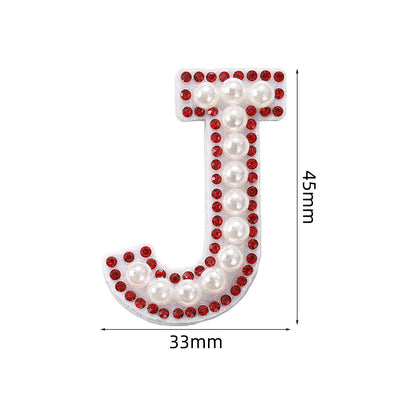 Red diamond 26-letter fabric patch set, hot-flung colored letter patch patch, clothing bag with diamond-embedded fabric patch