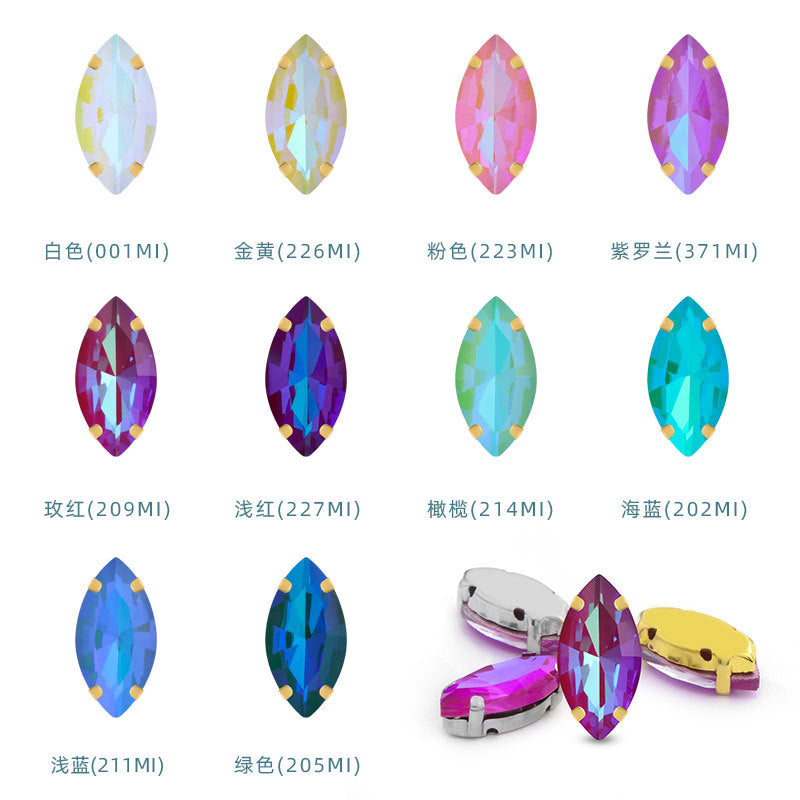 Mocha fluorescent elongated claw drill, artificial perforated hand-sewn diamond suit ornament accessories pointed bottom fluorescent marquise claw drill
