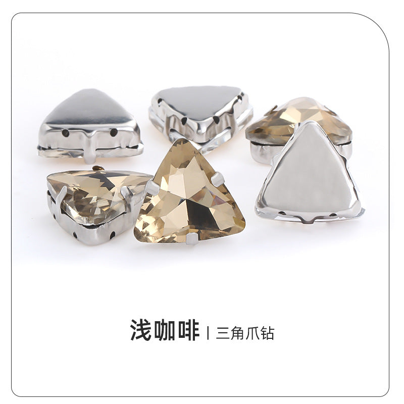 Triangular claw drill with thickened base glass hand-stitched rhinestone for shoes, bags, and clothing accessories, can be perforated with triangular claw drill