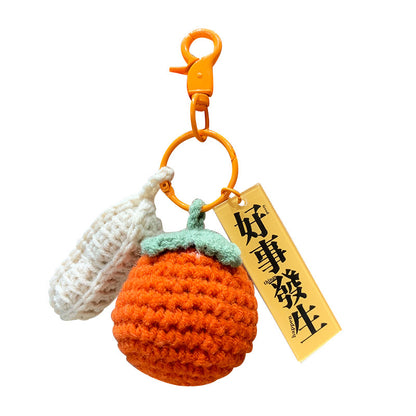 Creative plush weaving good things happen keychain small pendant cartoon crochet persimmon bag bag keychain small gifts