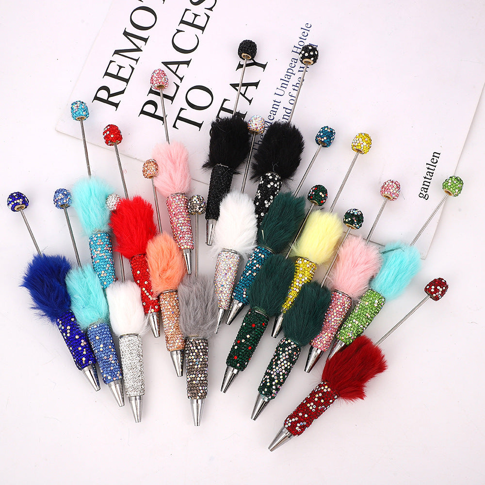 AB diamond ballpoint pen diy multi-color heavy work full diamond pen plush hairball beaded ballpoint pen spot wholesale