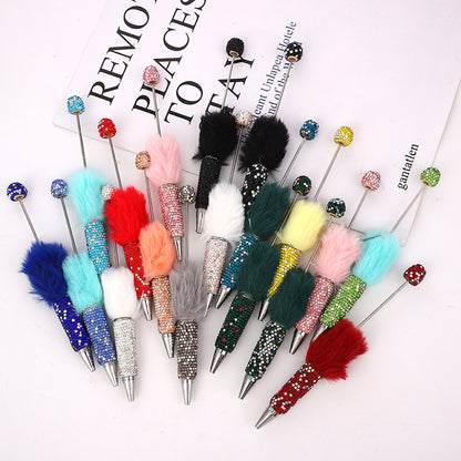 AB diamond ballpoint pen diy multi-color heavy work full diamond pen plush hairball beaded ballpoint pen spot wholesale