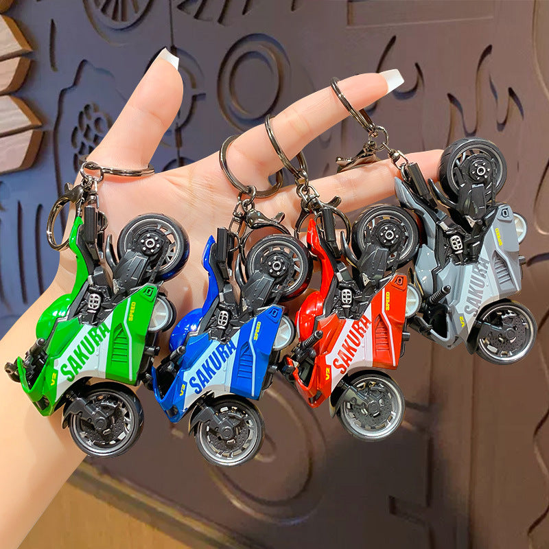 Cartoon Cool Motorcycle Toy Keychain - Creative Alloy Pull Back Motorcycle Car Bag Pendant Small Gift