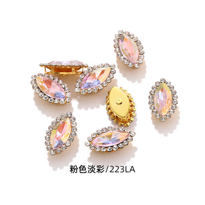 Horse Eye Sunflower Double-layer Hand-Stitched Diamond Shaped Edge Glass Diamond Clothing Bag DIY Accessories Manufacturer Wholesale