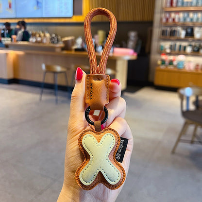 Creative PU leather 26 English letter keychain pendant simple couple car bag keychain pendant gift