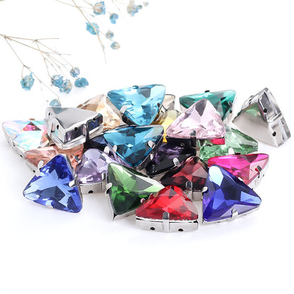 Triangular claw drill with thickened base glass hand-stitched rhinestone for shoes, bags, and clothing accessories, can be perforated with triangular claw drill