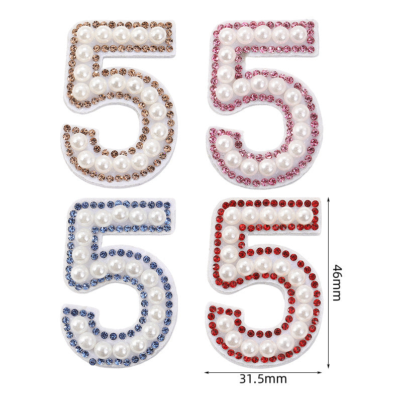 Wholesale 0-9 Pearl Nonwoven Fabric Colorful Digital Stickers with Adhesive Number Stickers DIY Creative Clothing and Bag Decorations