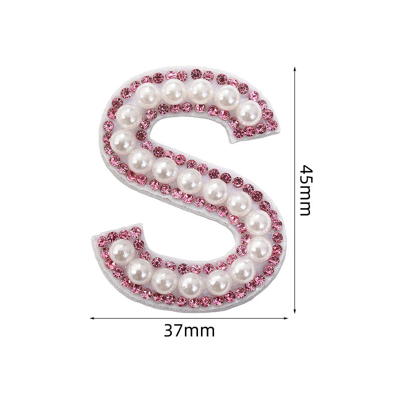 Pink rhinestone pearl letter stickers for clothing DIY, luggage accessories, decorative fabric stickers, 26 English letters hat stickers