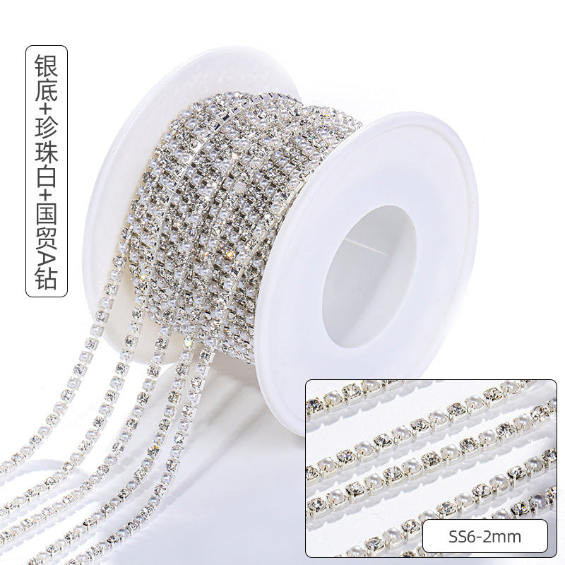 Pearl claw chain full roll diamond band tight claw luggage clothing accessories hair accessory phone case diamond super glitter pearl diamond chain