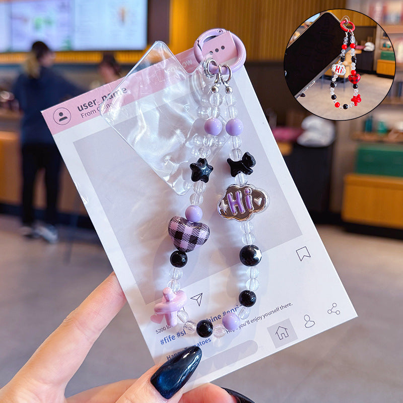 creative dopamine beading mobile phone chain keychain pendant cute car keychain bag pendant wholesale