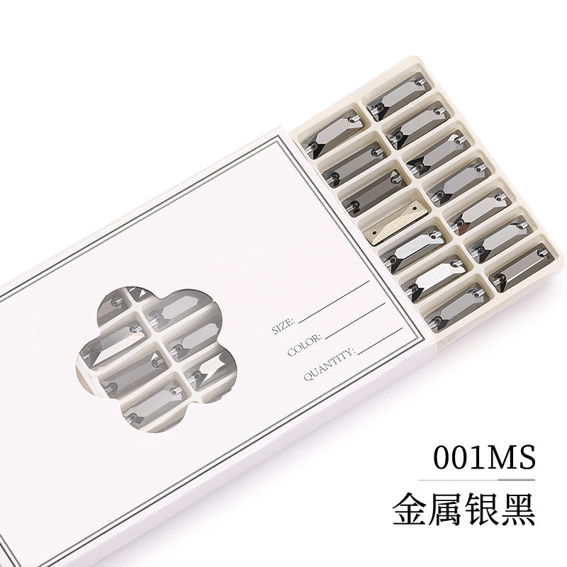 Double Hole Long Bar Flat Bottom Rhinestone - Hand-Stitched Scratch-Resistant AB Color Straight Strip Flat Buckle for Clothing Luggage