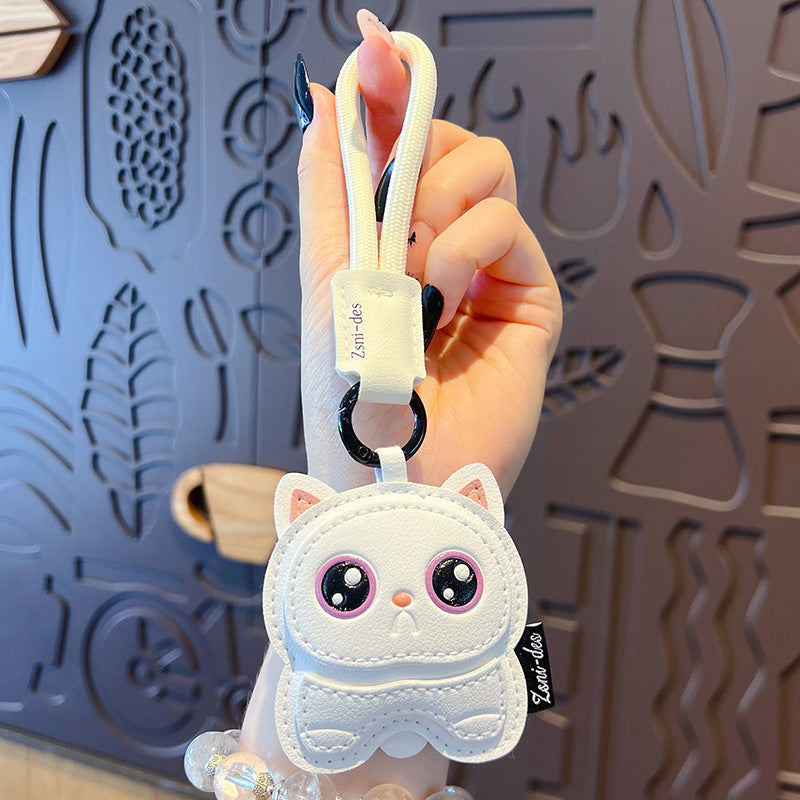 Creative PU Leather Cat Keychain Pendant Cute Couple Car Keychain School Bag Doll Small Pendant Wholesale