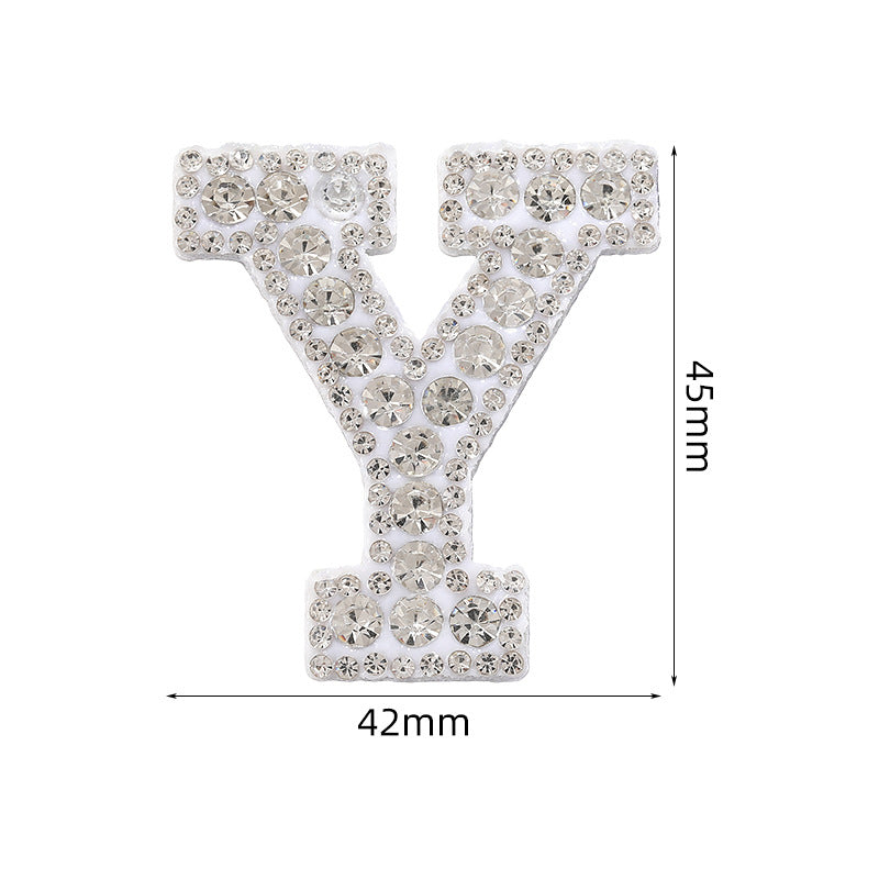 Full diamond letters DIY clothing accessories, white rhinestone hot simmer patches, hot patch English 26 letters