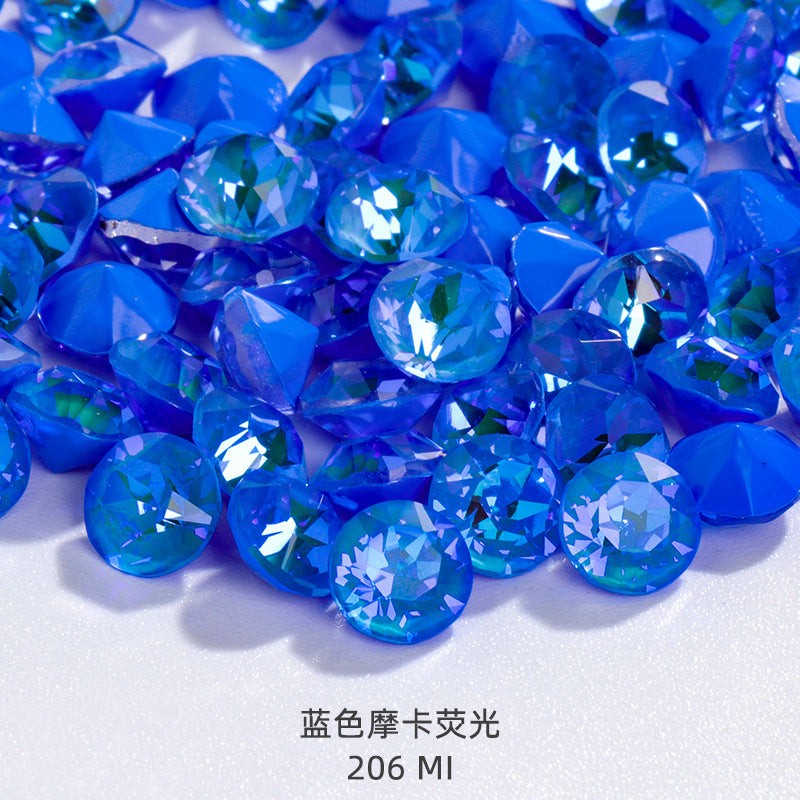 Shiyue Face Round Mocha Luminous Crystal Glass Diamond Pointed Bottom Nail Art Diamond DIY Accessory Match
