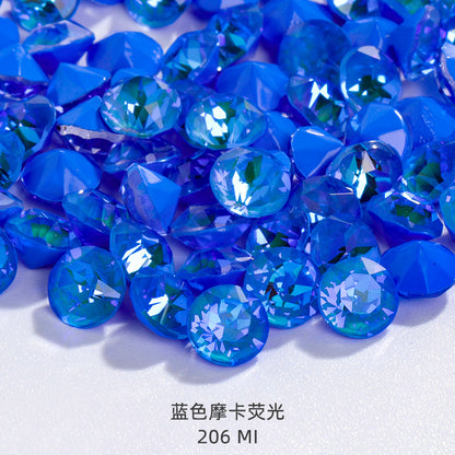 Shiyue Face Round Mocha Luminous Crystal Glass Diamond Pointed Bottom Nail Art Diamond DIY Accessory Match