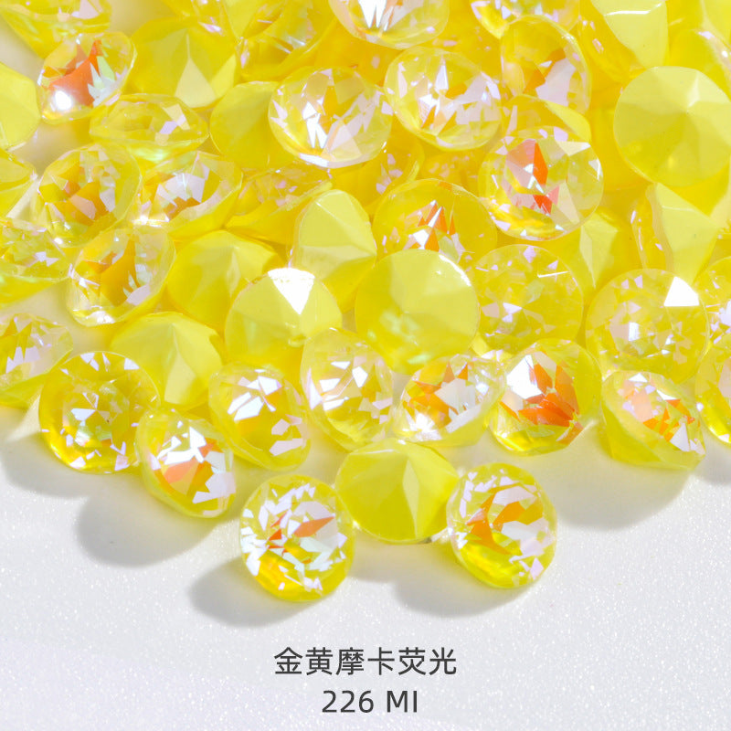 Shiyue Face Round Mocha Luminous Crystal Glass Diamond Pointed Bottom Nail Art Diamond DIY Accessory Match