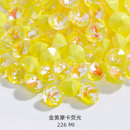 Shiyue Face Round Mocha Luminous Crystal Glass Diamond Pointed Bottom Nail Art Diamond DIY Accessory Match