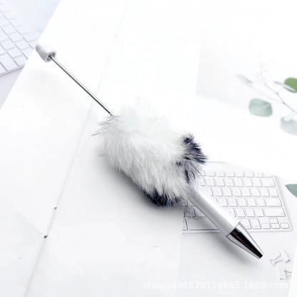 Leopard print plush ballpoint pen creative DIY beading, cute fluffy ballpoint pen, handmade hairball, high-value student