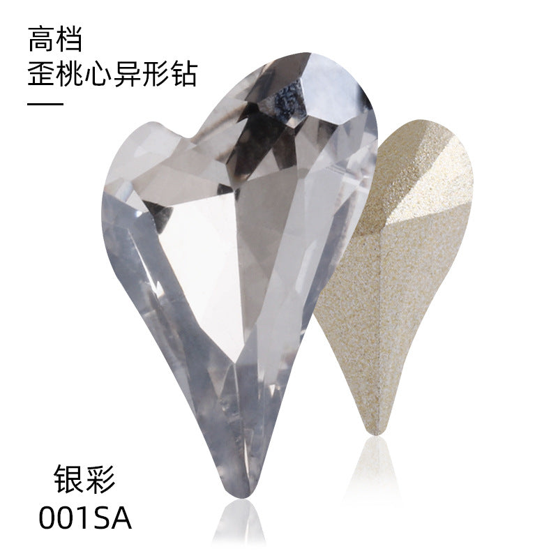 K9 Crooked Peach Heart Diamond, Real Silver Base Nail Diamond, Phone Case Diamond, Diamond for Suitcases, Clothing, Accessories, Irregular Heart-shaped K9 Diamond