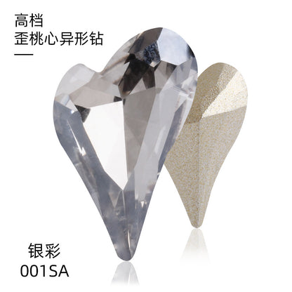 K9 Crooked Peach Heart Diamond, Real Silver Base Nail Diamond, Phone Case Diamond, Diamond for Suitcases, Clothing, Accessories, Irregular Heart-shaped K9 Diamond