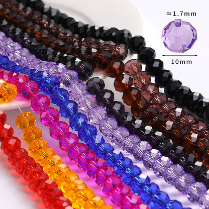 10mm electroplated crystal flat beads with glass through-hole beads, DIY accessories wholesale bead stringing accessories, crystal loose bead lanyards