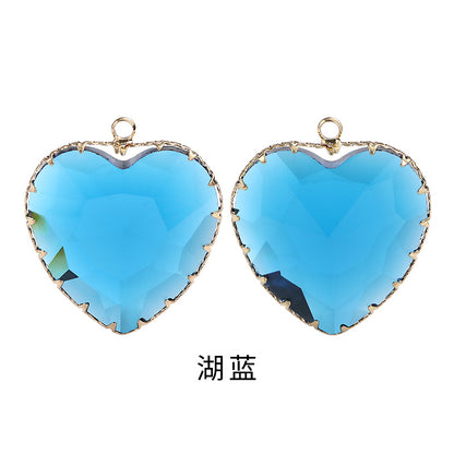 Heart-shaped single pendant gold flower claw glass diamond pendant necklace clothing accessory heart-shaped gold edged peach blossom claw pendant
