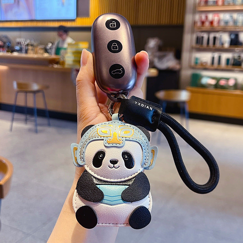Creative PU leather panda keychain pendant cute couple bag little raccoon doll pendant small gift wholesale
