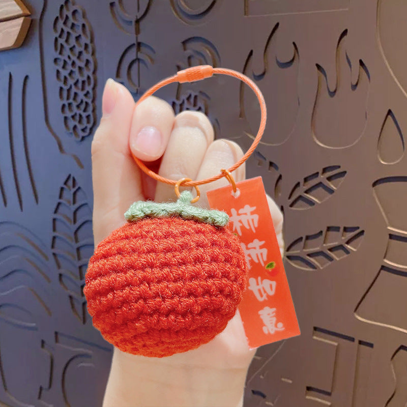 Creative plush weaving good things happen keychain small pendant cartoon crochet persimmon bag bag keychain small gifts