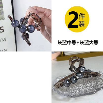 High-end look, small hair volume claw clip for women, 2026 new pearl rhinestone hair clip, back hair coil clip, shark clip headwear