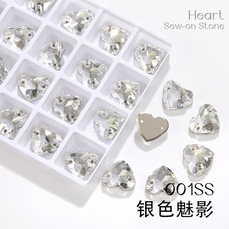 K9 mocha flat-bottom flat-bottom hand-stitched rhinestone plump peach heart crystal double-hole heart diamond bridal dress accessories