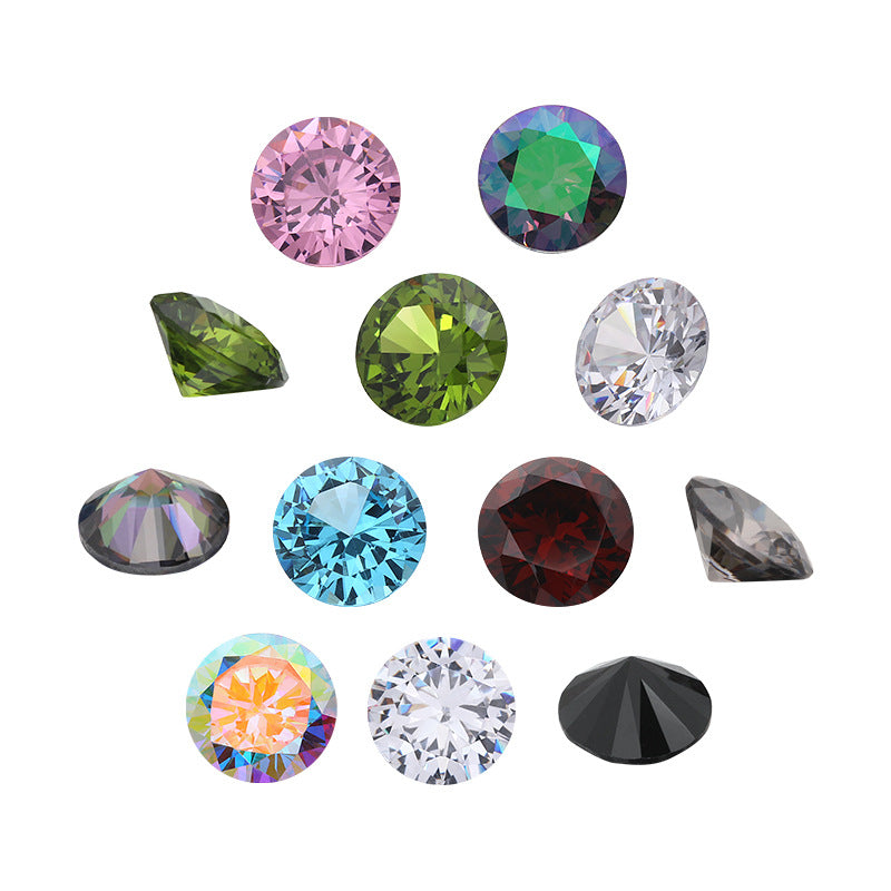 Cross-border round zircon bare stone, pointed bottom glass diamond, colored zircon sparkle, bright white zircon nail drill manufacturer