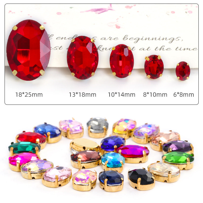 Factory direct sale: gold base oval new crystal claw drill, glass hand-sewn drill, DIY clothing accessory materials wholesale