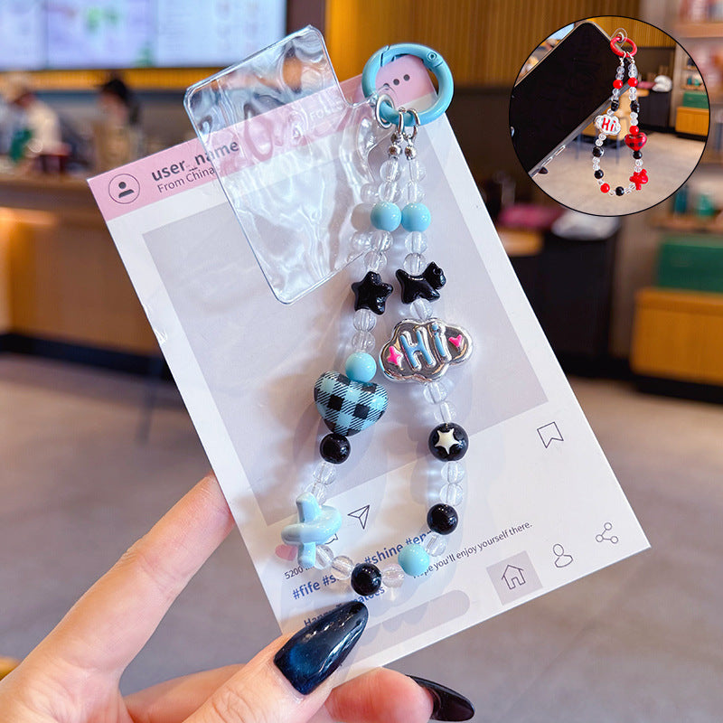 creative dopamine beading mobile phone chain keychain pendant cute car keychain bag pendant wholesale