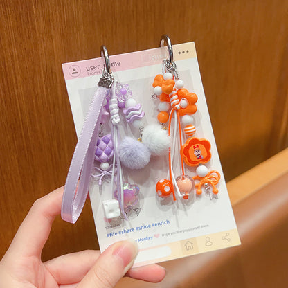 Handmade DIY Furball Beaded Mobile Phone Chain Pendant Cute ins Car Keychain Bag Doll Charm Accessories