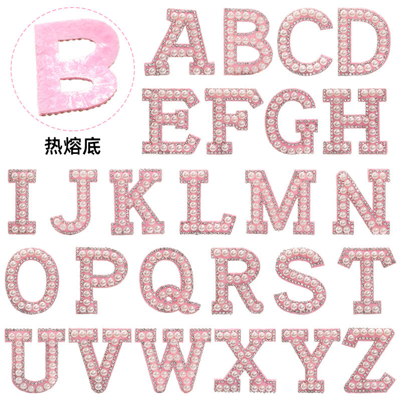 Hot Heat Patch Stickers with 26 English Letters DIY Accessories Clothing Accessories White Diamond Pink Nonwoven Fabric Stickers