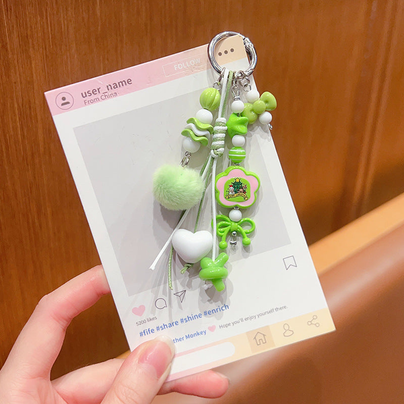 Handmade DIY Furball Beaded Mobile Phone Chain Pendant Cute ins Car Keychain Bag Doll Charm Accessories