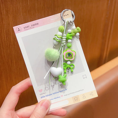 Handmade DIY Furball Beaded Mobile Phone Chain Pendant Cute ins Car Keychain Bag Doll Charm Accessories